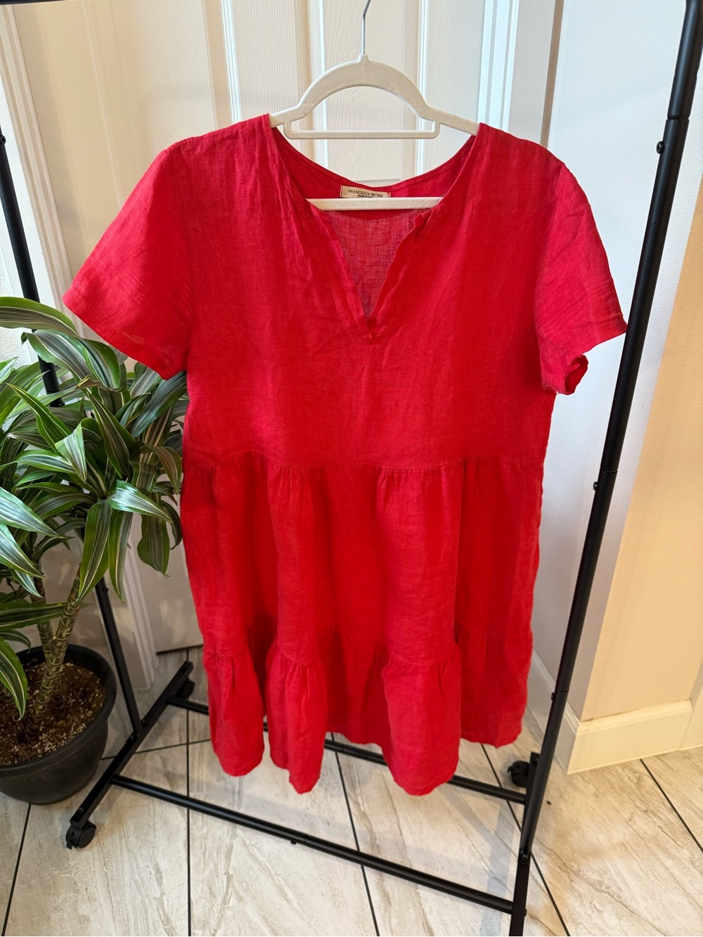 Everyday Red Linen Tiered Short-Sleeve Tunic